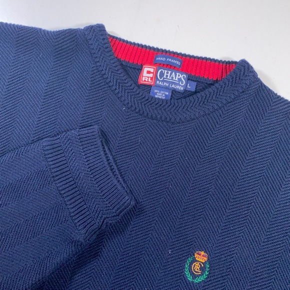 Chaps Ralph Lauren Mens Blue Cotton Sweater Crew Neck Pullover Crown Logo L - Picture 1 of 7